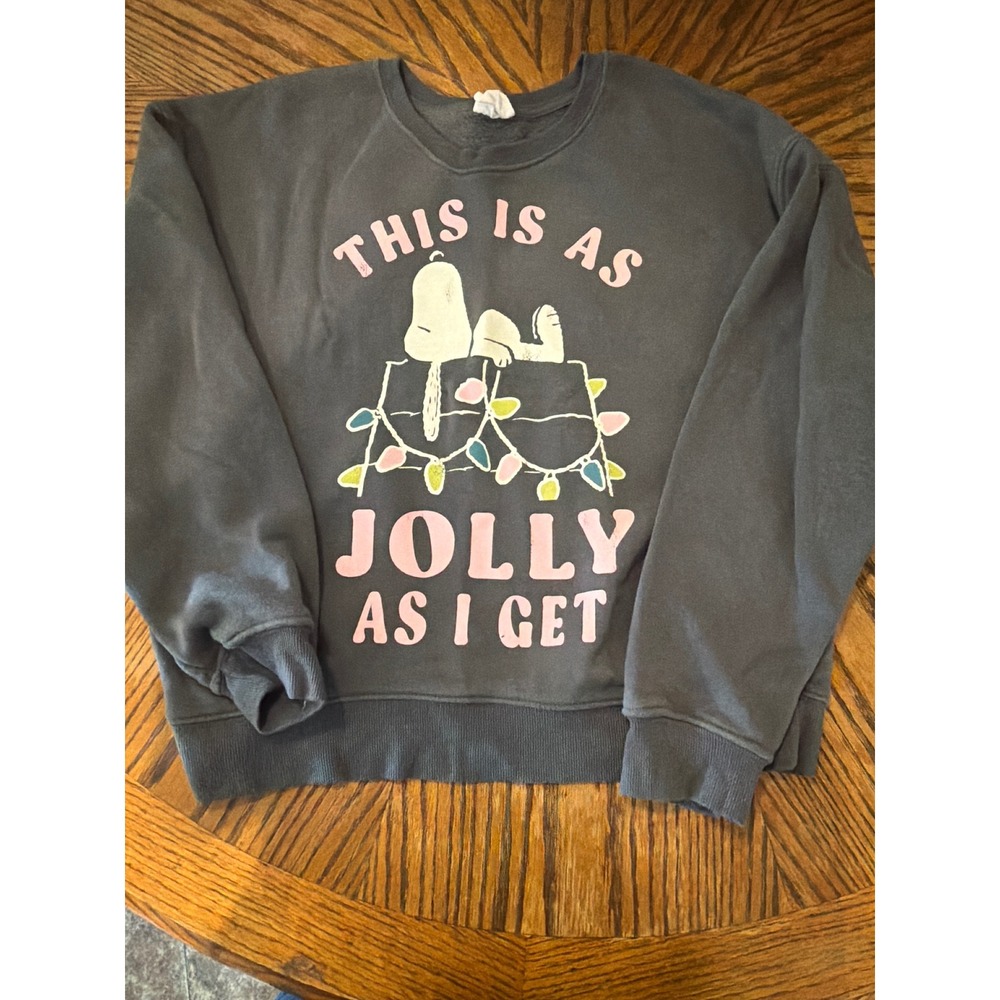 Peanuts Snoopy Christmas Jolly As I Get Sweatshirt Charcoal Gray XS Womens